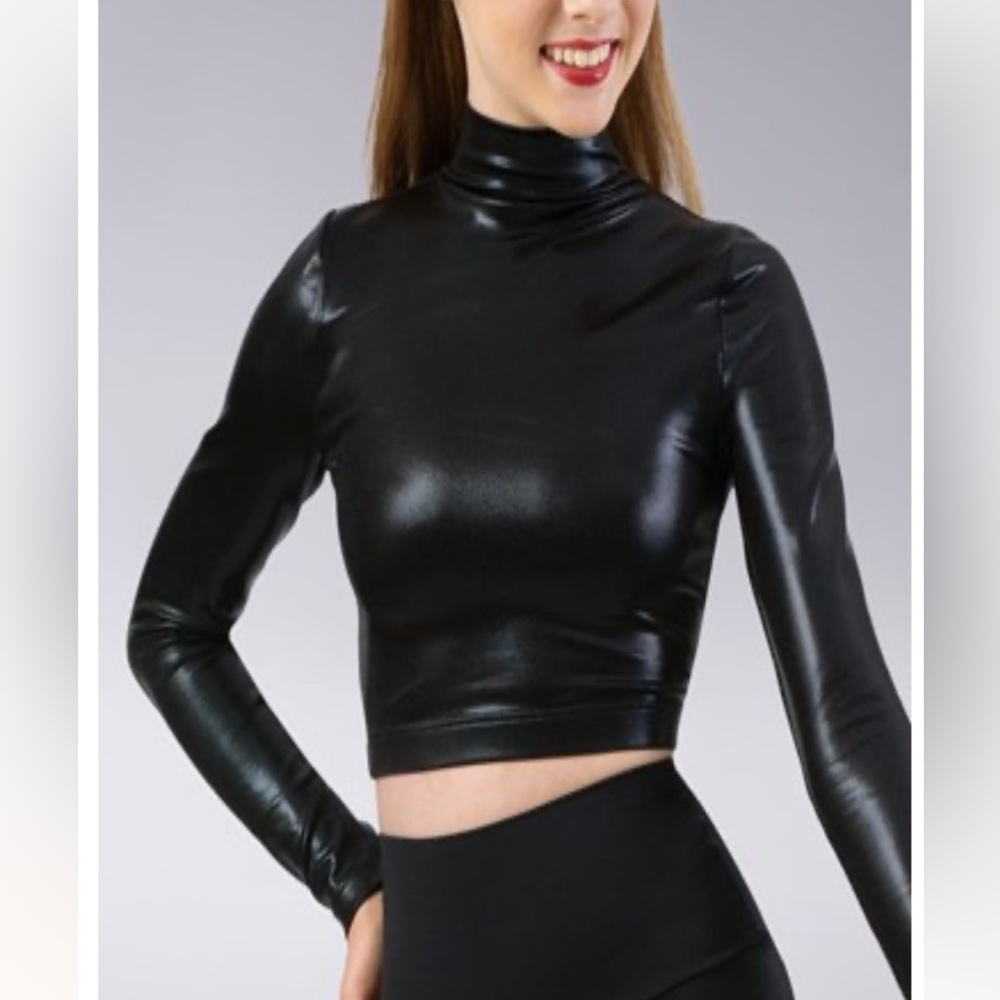 BALERA SMALL BLACK PREMIUM METALLIC CROP TOP DANCE COSTUME LONG SLEEVE NO DAMAGE